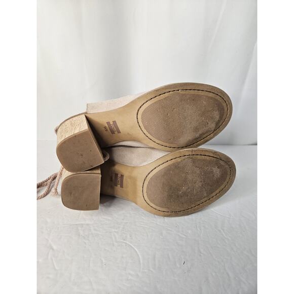 Toms Light Blush Pink Suede Tassel Block Heel Open Toe Booties 9 - Picture 6 of 7